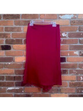 French Connection Red Silky Midi Skirt With Ruffle Back Hem Size 4